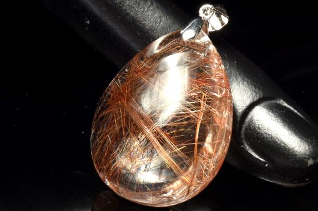 【１点物】シルバー925◇高発色 ブロンズルチルクォーツ　31x24mm　ドロップ ペンダントトップ _PC6725