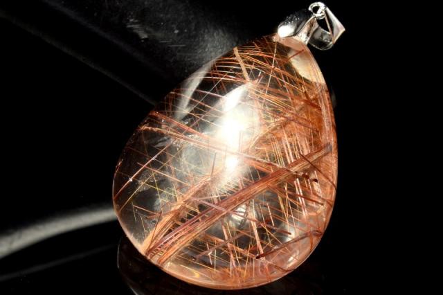 【１点物】シルバー925◇たっぷり針内包 ブロンズルチルクォーツ　35x28mm　ドロップ ペンダントトップ _PC9011
