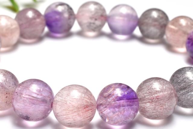 【１点物】上質◇マルチカラー スーパーセブン　10mm　ブレスレット 金運・仕事運【ネコポス送料無料】_MC6963