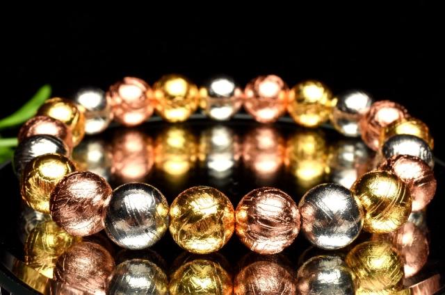 【１点物】宇宙からの贈り物 アルタイ隕石(メテオライト)　9.5mm　MIXコーティング ブレスレット 【送料無料】_MC8394