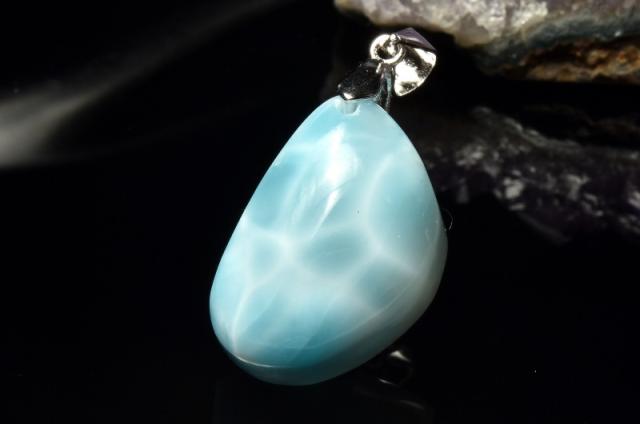 【１点物】AAA☆亀甲模様シルバー925 ラリマー　21x14mm　ドロップ ペンダントトップ 【ネコポス送料無料】_PD1609
