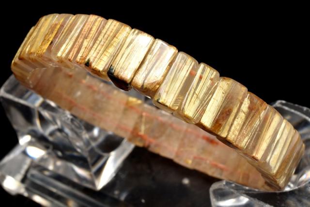 【１点物】迫力金針！ ゴールドタイチンルチルクォーツ　4-6x10mm　バングル 恋愛運・金運・仕事運【ネコポス送料無料】_MC9989