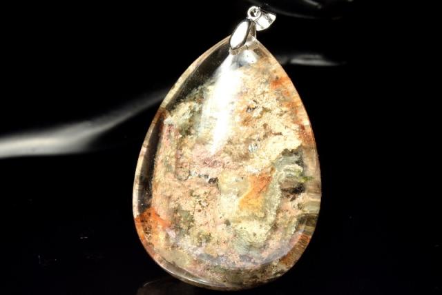 【１点物】シルバー925◇庭園水晶 ガーデンクォーツ　45x33mm　ドロップ ペンダントトップ _PD2234