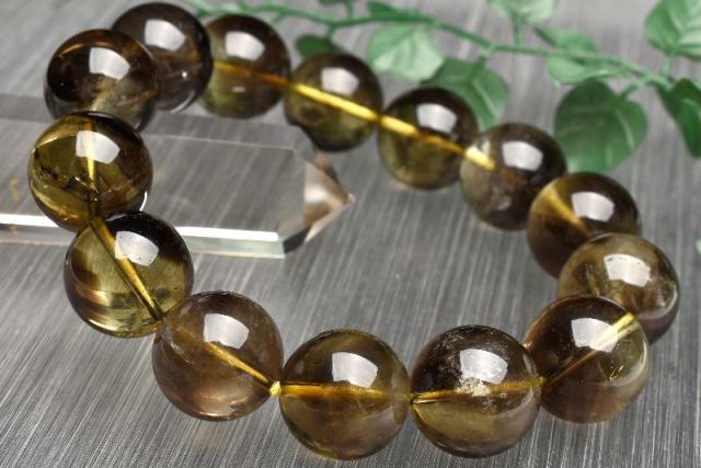 【１点物】希少◇魔晶宙斯 ゼウスクォーツ(スモーキーファントムシトリン)　16mm　ブレスレット 金運・仕事運【ネコポス送料無料】_E460