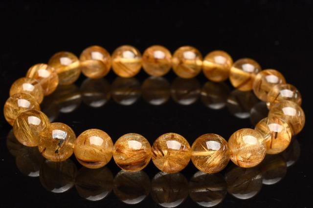 【１点物】AAA☆濃密に煌めく虎針 タイガータイチンルチルクォーツ　9mm　ブレスレット 恋愛運・金運・仕事運【ネコポス送料無料】_E559