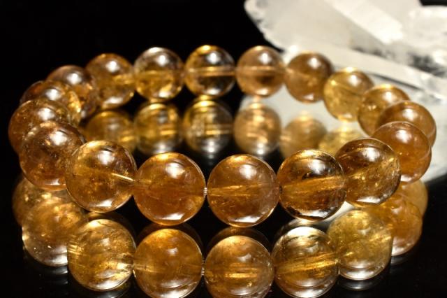 【１点物】AAコロンビア産◇スモーキーな黄金色彩 ゴールデンレムリアンシードクリスタル　11mm　グラデーション ブレスレット _MD630