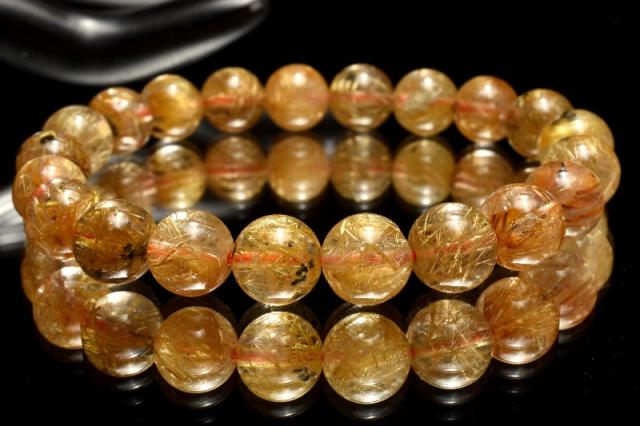 【１点物】AA力強く伸びる金針 ヘマタイトインタイチンルチルクォーツ　9mm　ブレスレット _MD673