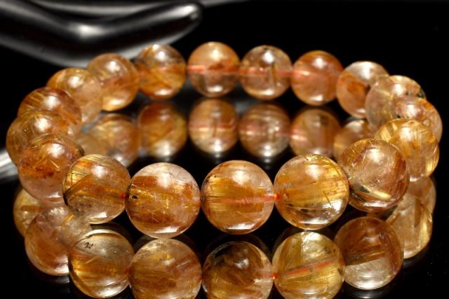 【１点物】AA力強く伸びる金針 ヘマタイトインタイチンルチルクォーツ　11.5mm　ブレスレット 恋愛運・金運・仕事運【送料無料】_MD676