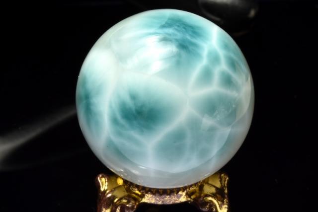 【１点物】くっきり波模様 ラリマー　30mm　丸玉(台座付き) スフィア 【送料無料】_CG7744【宅急便のみ】