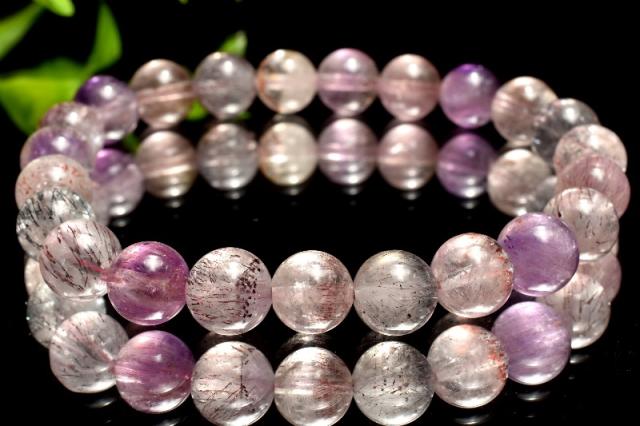 【１点物】上質◇マルチカラー スーパーセブン　8mm　ブレスレット 金運・仕事運【ネコポス送料無料】_MD2162