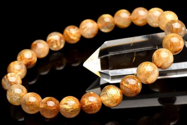 【１点物】金針の輝き ゴールドタイチンルチルクォーツ　8mm　ブレスレット 恋愛運・金運・仕事運【ネコポス送料無料】_E1144 6,106円