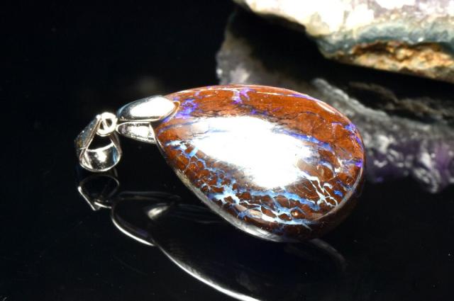 1点物】AAAA☆遊色覗く シルバー925 ボルダーオパール 24x16mm