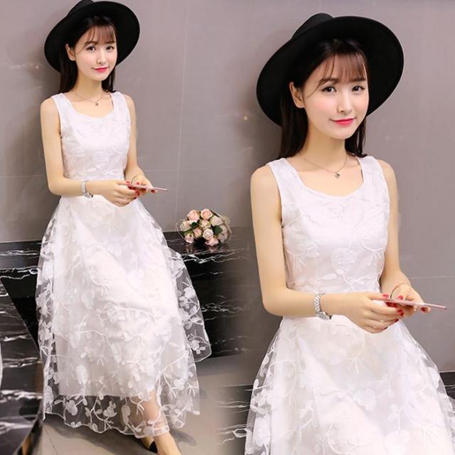 レース 刺繍 シフォン マキシ丈 ロング ワンピース 白 ノースリーブ Uネック 透け感 清楚 エレガント 大人 韓国 プチプラ 送料無料の通販はau Pay マーケット a Style