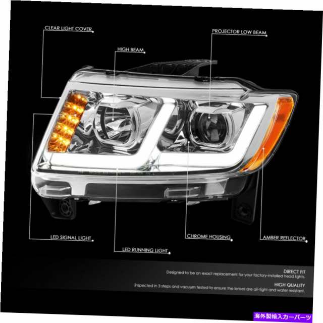 USヘッドライト 2011-2013 Jeep Grand CherokeeのPair Chrome琥珀色LED DRLプロジェクターのヘッドライト  PAIR CHROME AMBER LED 高質で安価