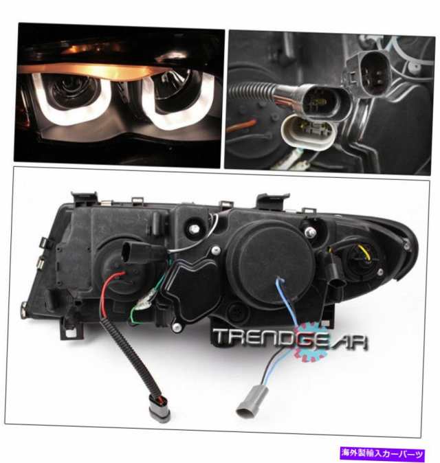 ベタ USヘッドライト 2002-2005 BMW E46 3シリーズ4DRブラックプロジェクターヘッドライト+ブルー3D DRL LED 6K  HID カー用品・バイク用品