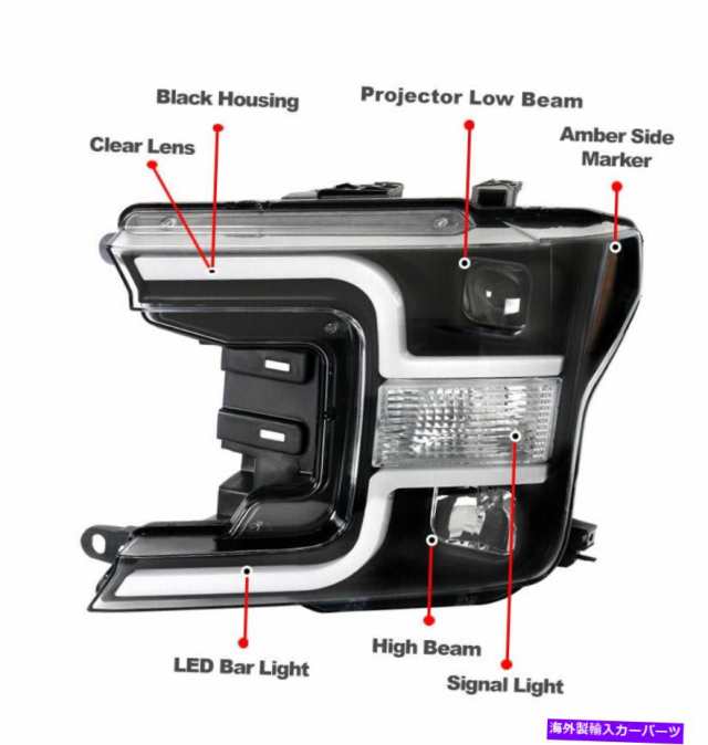 USヘッドライト 18-20フォードF-150 LEDチューブハロゲンプロジェクターヘッドライトヘッドランプブラックLH RH For 18-20  半価特販 カー用品・バイク用品