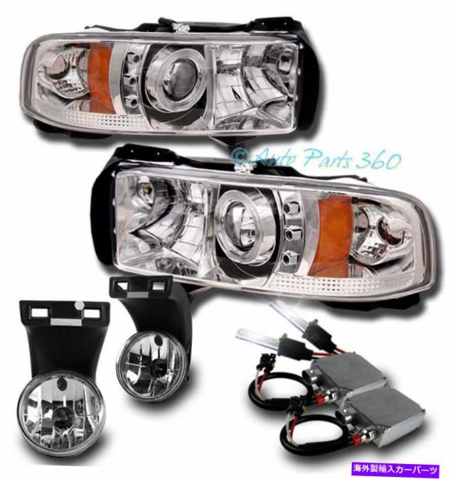 最短出荷 USヘッドライト 94-01 Ram Halo LEDクロムプロジェクターヘッドライトW Bumper Fog 50W 6K HID  3500 FOR RAM HALO LED CHROME カー用品・バイク用品