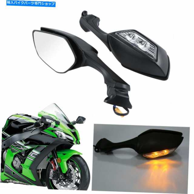 Mirror ブラックLEDリサイブミラー川崎ニンジャZX10R ZX-10R 16-20の