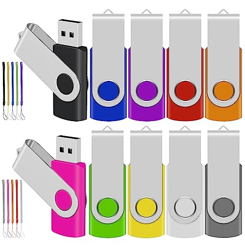 TEWENE USBメモリ 32GB 10個セット 10色 回転式 フラッシュメモリー フラッシュドライブ USBフラッシュメモリー USB2.0 コンパクト ストラップ付 (32GB, 10色)
