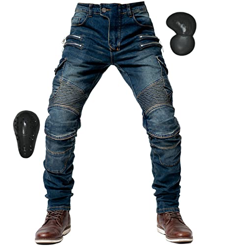 [RENHE] バイクパンツ メンズ ライディングパンツ 耐磨 ライダースパンツ プロテクター バイク用ジーンズ バイクズボン レーシングパンツ オールシーズン ストレッチ素材 ブルー 3XLサイズの通販は 6,407円