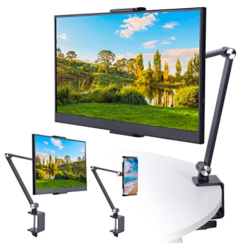 2023 モバイルモニタースタンド スマホ タブレット アーム スタンド 4.7-17.3インチ対応 耐荷重1.5kg クランプ式 6関節 360度回転 アルミ製 安定 折りたたみ iPad kindle スタンド 13.3/15.6/17.3インチ モの通販は