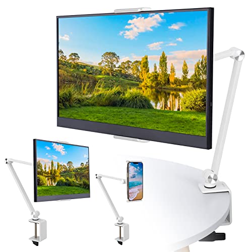 2023最新 モバイルモニタースタンド スマホ タブレット アーム スタンド 4.7-17.3インチ対応 耐荷重1.40kg クランプ式 6関節 360度回転 アルミ製 安定 折りたたみ 六角レンチ付き iPad kindle スタンドの通販は