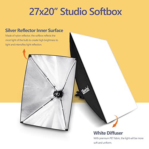 UBeesize ソフトボックス 写真照明キット 70cmｘ50cm 連続照明キット 40W E27ソケット 6500K 電球2個付き プロフェッショナルフォトスタ