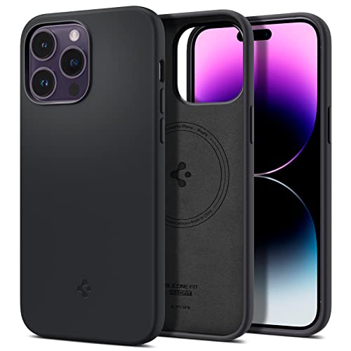 Spigen iPhone14ProMax ケース Magsafe対応 マグネット搭載 シリコーンケース 4重構造 指紋防止 擦り傷防止 レンズ保護 超薄型 超軽量 シリコン・フィット マグ・フィット ACS04846 (ブラック)