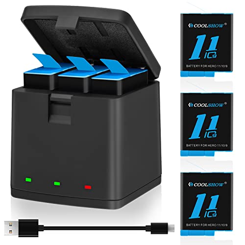 COOLSHOW GoPro Hero 12/Hero 11 バッテリー Hero 10/Hero 9 バッテリー交換3個 と トリプル GoPro Hero 12/11/10/9バッテリー充電器 Type-C付きバッテリー収納ボックス設計対応機種 GoPro HERO 12 Black,GoPro HERO 11 Black,Hの通販は 5,691円