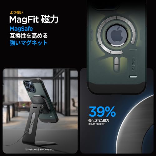 Spigen iPhone15Pro ケース MagSafe 耐衝撃 スタンド付き 米軍MIL規格取得 マグネット搭載 3層構造 カメラ保護 傷防止 衝撃吸収 ワイヤレス充電対応 タフ・アーマー マグフィット ACS06735 (アビス・グ その他バッテリー・充電器