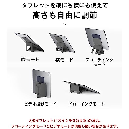 ergomi(エルゴミ) アレスメガ タブレット スタンド ケース 超薄型 縦置き 横置き 5Way 貼り付け パッドスタンド 繰り返し使える 8*12.9インチ対応 SHOKAI (オックスフォードグレー)の通販は