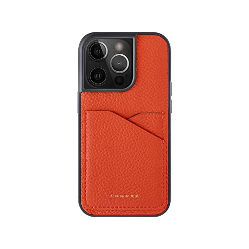 COGURE コグレ iPhone15Pro ケース 本革 シュリンクカーフレザー カード入れ シンプル おしゃれ ギフトボックス付き COPC2 オレンジ