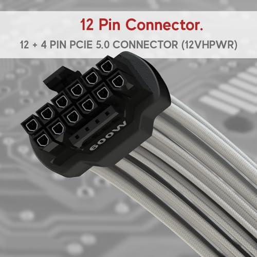 LINKUP - AVA Right Angle 600W PCIE 5.0 16Pin (12*4) High Current Power Cable * 成形、はんだ付き、スリーブタイプ16AWG * RTX4000およびRTX3000 FEに対応 * 70cm ホワイト 電源