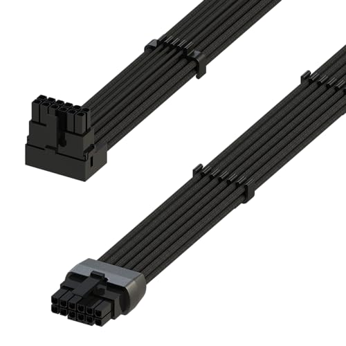 LINKUP - AVA Left Angle 600W PCIE 5.0 16Pin (12*4) High Current Power Cable * 成形、はんだ付き、スリーブタイプ16AWG * RTX4000およびRTX3000 FEに対応 * 70cm ブラック