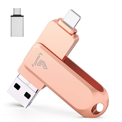 【2024年新登場】４in1 iPhone対応 USBメモリ 128GB iPad対応 usbメモリー USB3.0 高速 データ バックアップ iOS/USB/Type-C/Micro USB搭載 外付け usb 写真保存 Phone/iPad/PC/Android/Mac対応 回転式 ピンク Phone 15 Pro /1