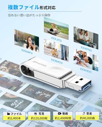 256GB USBメモリー 【専用アプリ不要 簡単接続】4in1フラッシュメモリー 大容量 高速 USB 3.0 スマホusbメモリー iOS Android パソコン適用 アイフォン用 外付けメモリ phoneバックアップ 写真保存 容量の通販は