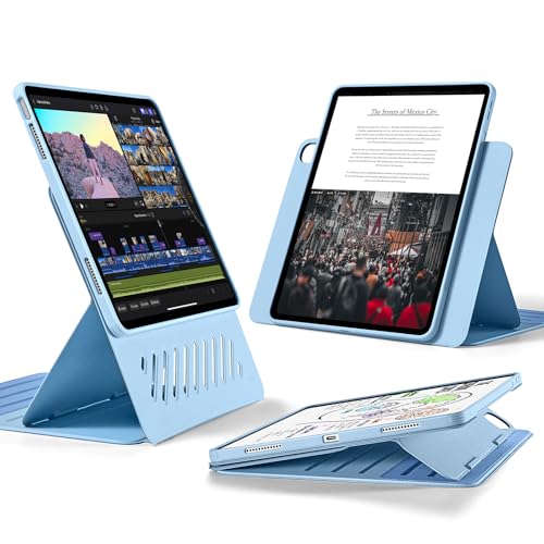 ESR iPad Air 13インチ ケース M2 2024専用 取外し可能なマグネットカバー付き回転式ケース 縦向き/横向きスタンド 9段階の角度調節可能 Pencil Pro/USB-C完全対応 Shiftシリーズ フレッシュ・ブルー