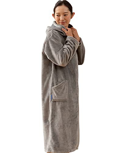 AQUA (アクア) 着る毛布 かいまき 男女兼用 冬 あったか フード付き Mサイズ (着丈:約110cm) グレー mofua (モフア) プレミアムマイクロ