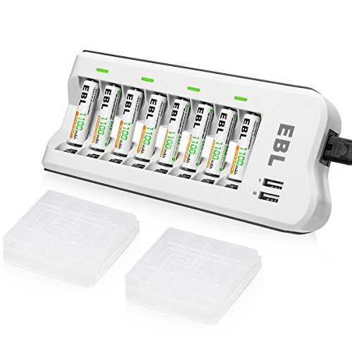 EBL 単4電池 充電器セット 8スロット 独立充電器*単四電池（1100mAh*8）セット 単三単四 ニッケル水素/ニカド充電池に対応可能 単4電池・