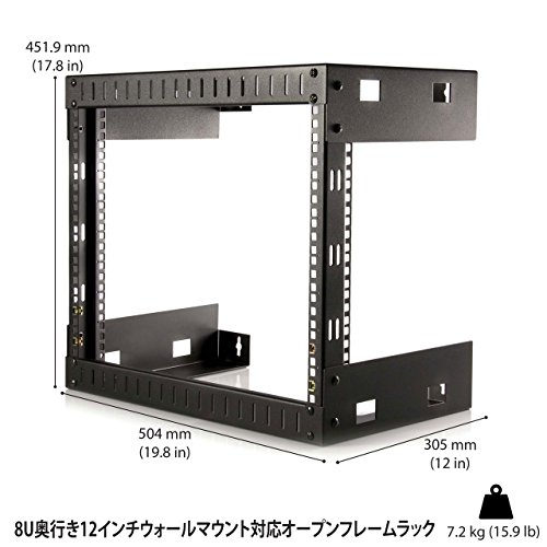 StarTech.com サーバーラック 8U/EIA規格 壁掛けタイプ 奥行き12インチ 2ポストオープンフレーム 耐荷重80kg RK812WALLO_1