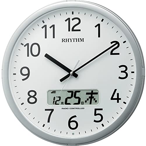 リズム(RHYTHM) 掛け時計 電波時計 チャイム付き プログラムカレンダー01SR シルバー ф35.0*5.5cm 4FNA01SR19