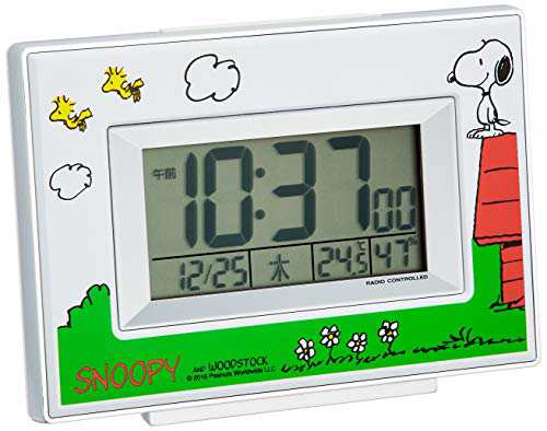 リズム(RHYTHM) SNOOPY ( スヌーピー ) 目覚まし時計 電波時計 キャラクター デジタル 温度 湿度 曜日 カレンダー 表示 白 スヌーピーR187 8RZ187-M03の通販は