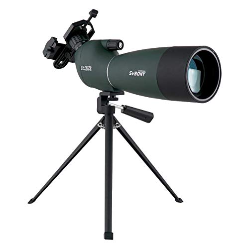 SVBONY SV28 フィールドスコープ 25-75x 70mm スポッティングスコープ バードウォッチング アーチェリースコープ 高倍率 IP65防水 FMC スマホアダプターと卓上三脚付き 自然観察 アーチェリー 野生