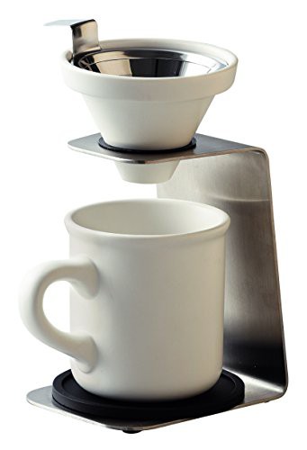 前畑 Brew Coffee(ブリューコーヒー) 一人用ドリッパー(ホワイト) 51641 マグカップ:φ8*h9cm、ドリッパー:w11*d9.5*h19cm(hは台含む)、