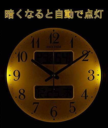 リズム(RHYTHM) 掛け時計 電波時計 アナログ 連続秒針 温度 湿度 カレンダー 自動ライト 茶 Φ34x5.3cm フィットウェーブM04 8FYA04SR06_1