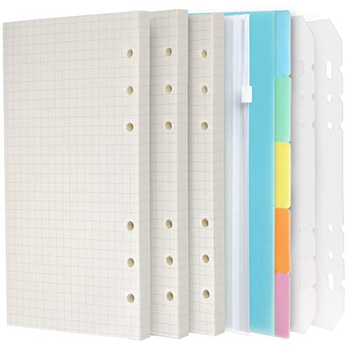 【3冊セット】LEOBROシステム手帳リフィル A5サイズ カラーインデックス ファスナーポケット リフター付け5mm方眼 クリーム紙 ６穴 135枚入 ノート ビジネス手帳 ルーズリーフ用