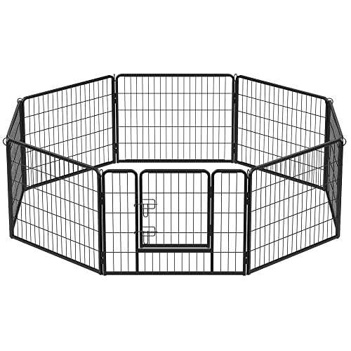 FEANDREA ペットサークル 中型犬用 小型犬用 ペットフェンス 折り畳み式 カタチ変更可 スチール製 ゲージ 複数連結可能 パネル8枚 室内外兼用 犬サークル 高さ60cm PPK86H