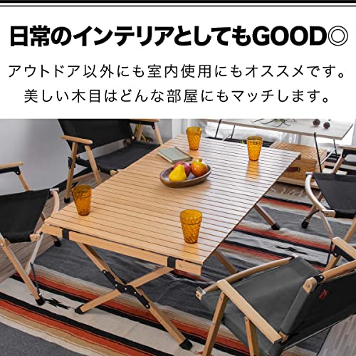 FIELDOOR ウッドロールトップテーブル 【ナチュラル】 幅120*奥行き70*高さ45cm 天然木 コンパクト 収納 簡単組立 収納バッグ付 ローテーブル インテリア キャンプ アウトドア_3
