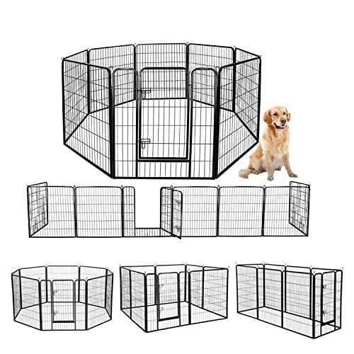 ペットフェンス 中大型犬用— ペットケージ パネル8枚 ペットサークル 四角ポール 折り畳み式 ペットフェンス ゲージ サークル トレーニングサークル スチール製 複数の組み合わせ 室内室 10,771円