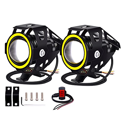 X-STYLE U7 LED ヘッドライト 補助灯 2モード バイクフォグランプ 2つモード プロジェクター CREE製 砲弾型 12V 汎用 スイッチ付け 2個セット（ホワイト*イエロー）